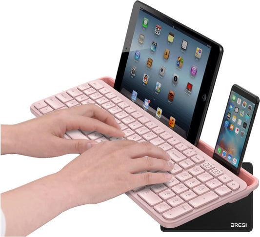 Bluetooth Wireless Keyboard,Bluetooth Keyboard for Ipad Wireless Keyboard with Phone Holder and Mouse Pad,Tablet Keyboard USB Keyboard for Smatphone,Tablets,Pc, Computer, Laptop, Mac(Pink)
